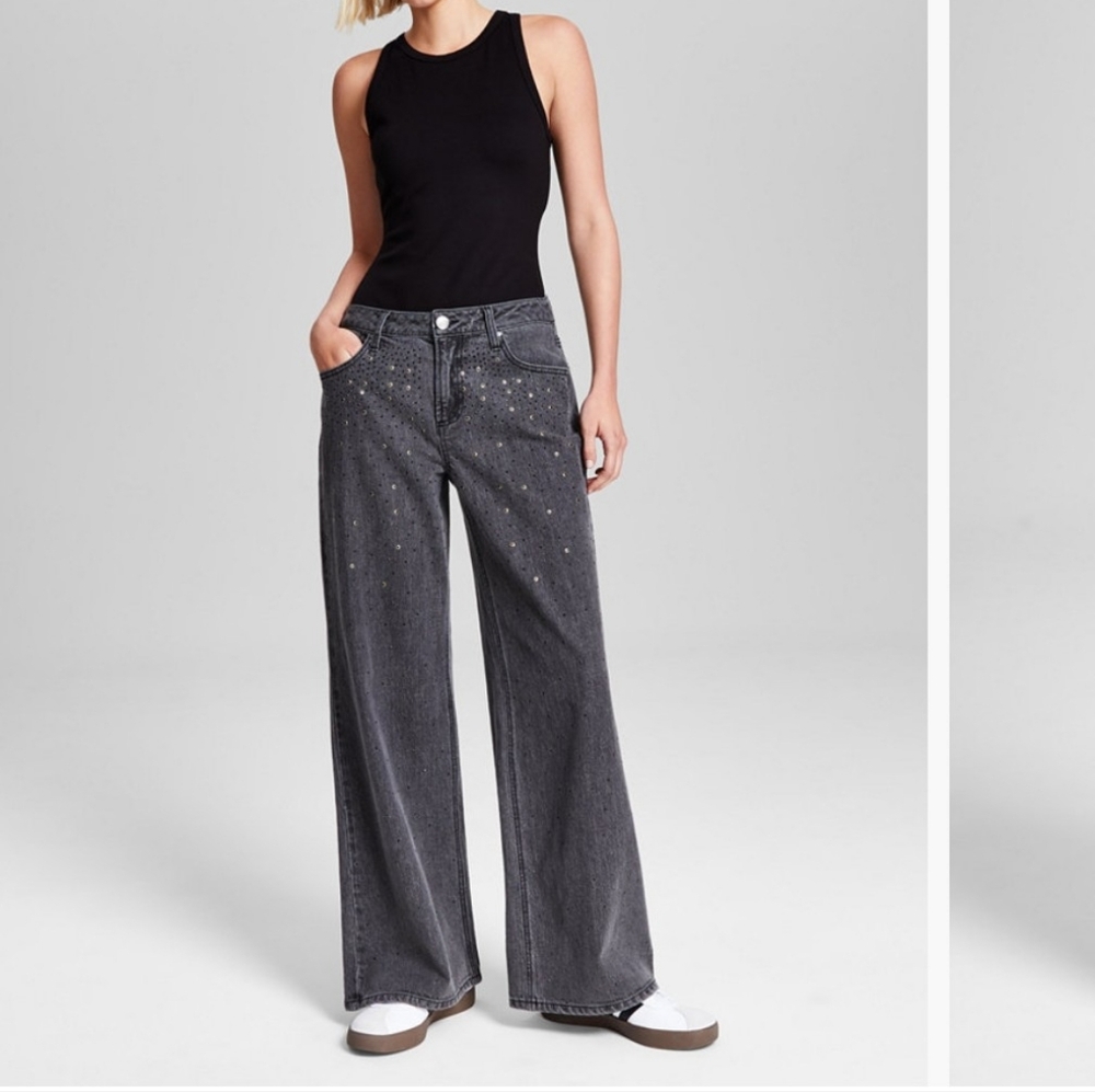 And Now This Mid-Rise Embellished Gray Jeans